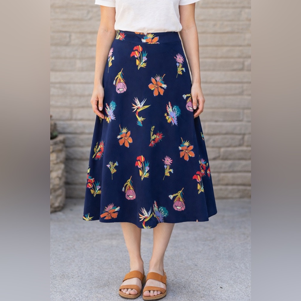 Madewell Navy Floral A-Line Midi Skirt Size 0